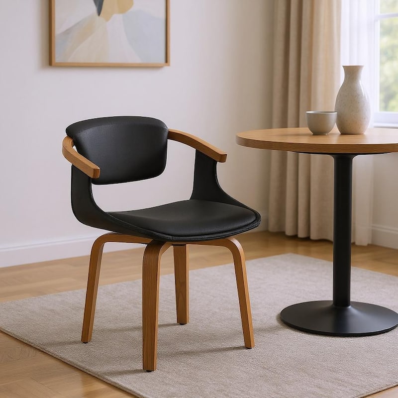 HomeRoots Set of Two Green and Black Upholstered Faux Leather Curved Back Dining Side Chairs - 20.47 in. x 29.92 in.  x 21.65 in. - Single - Black