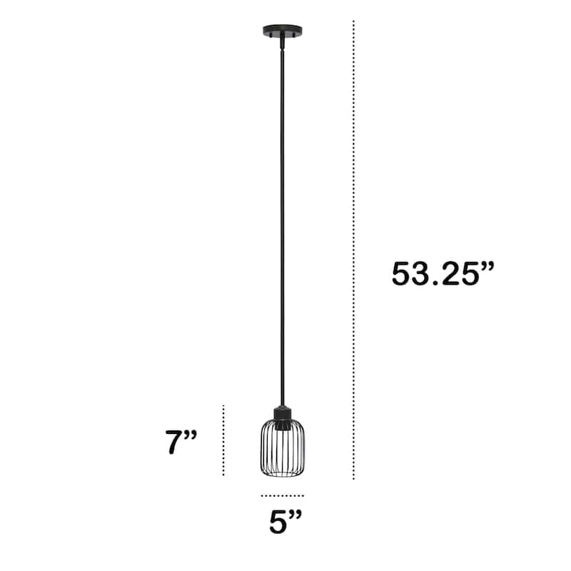 One Light Decorative Hanging Caged Mini Pendant Ceiling Light Fixture - 53.25" - Black