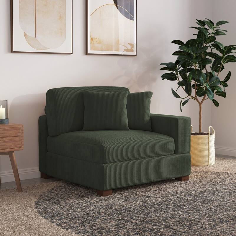 Upholstered Corduroy Modular Sectional Sofa with 2 throw pillows