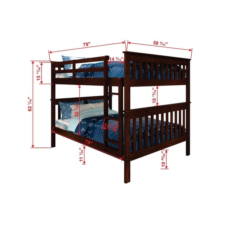 Cappuccino Full over Full Mission Bunk Bed with Drawers or Trundle
