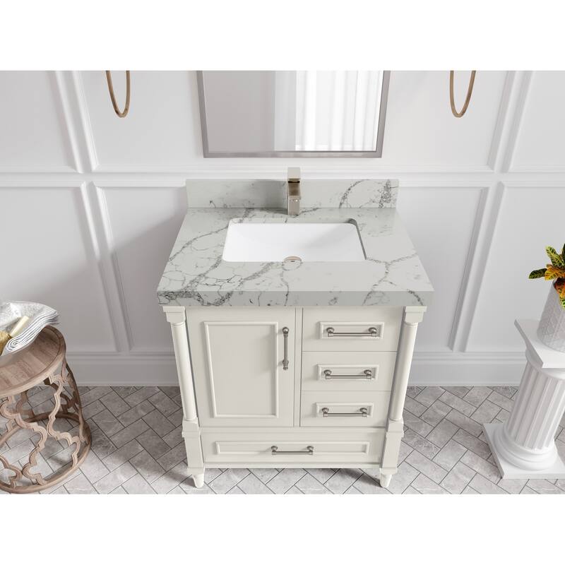 Willow Collections 30 in. W x 22 in. D Aberdeen Single Sink Bathroom Vanity with Countertop - 2” Venatino - Ivory