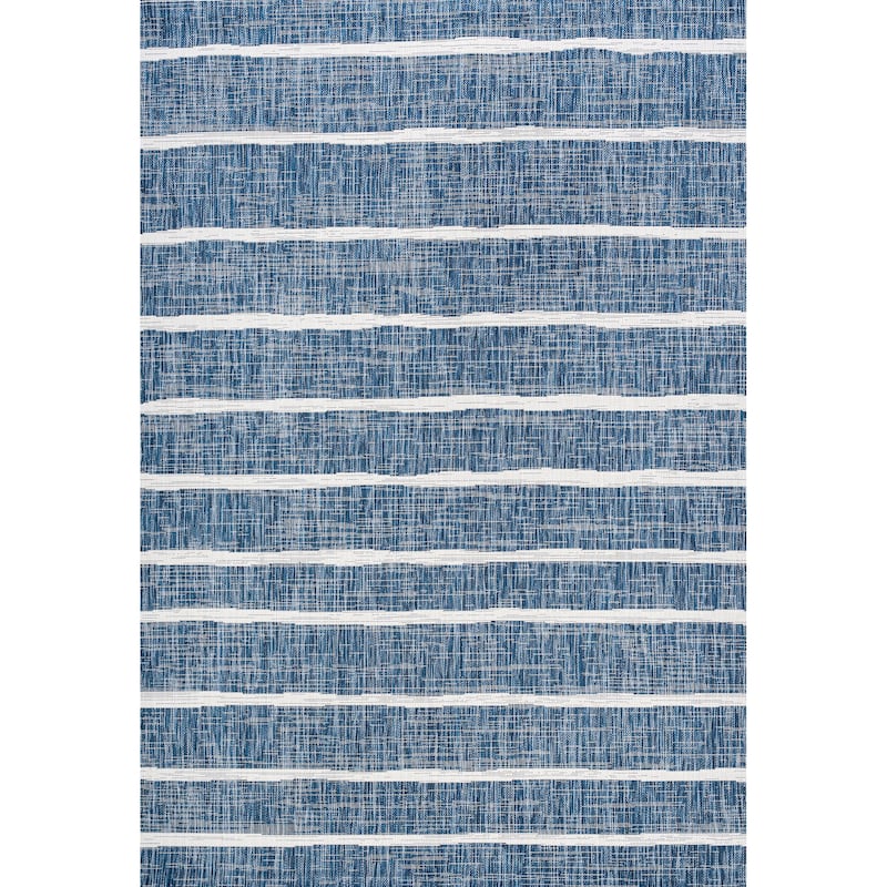 JONATHAN Y Andratx Berber Stripe Indoor/Outdoor Area Rug - 4 X 6 - Blue/Ivory