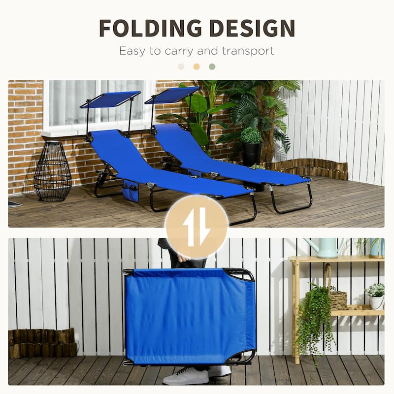 Outsunny Folding Chaise Lounge Pool Chairs, Outdoor Sun Tanning Chairs With Canopy Shade
