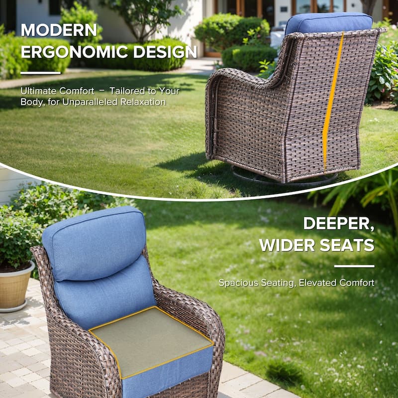 Gymojoy 3-Piece Patio Swivel Glider Chair Set with Side Table, 6-Inch Ultra-Plush Cushions & Water-Resistant Olefin Fabric