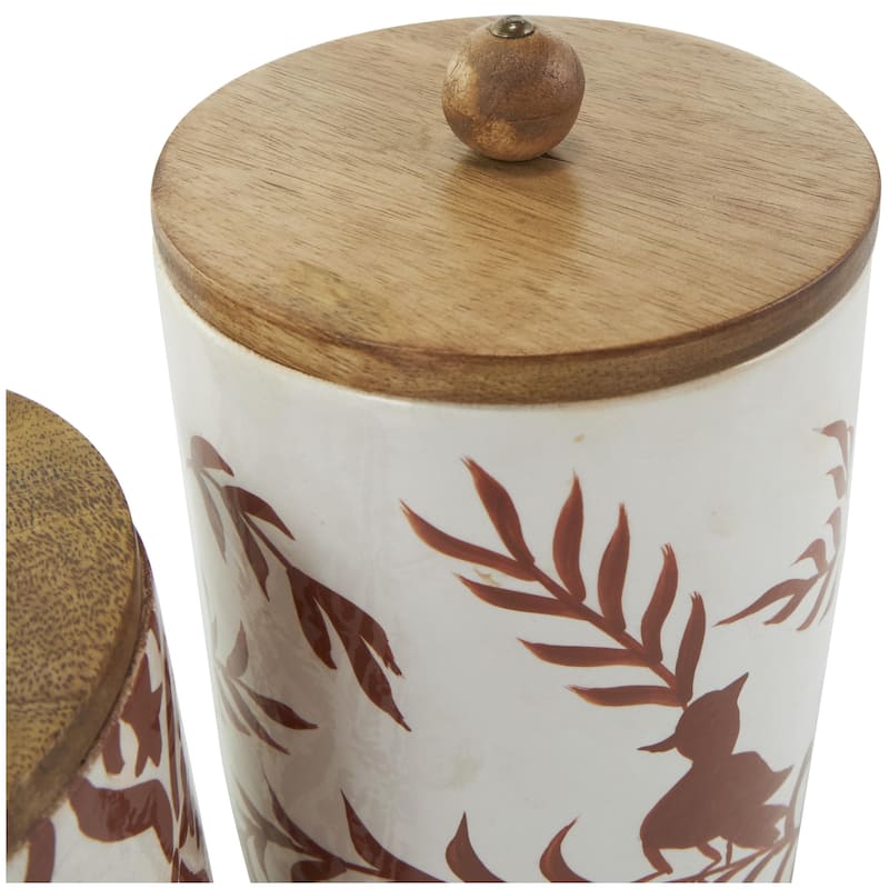 Ceramic Floral Canisters with Wood Lids - Set of 3 Red - Roche River Decor