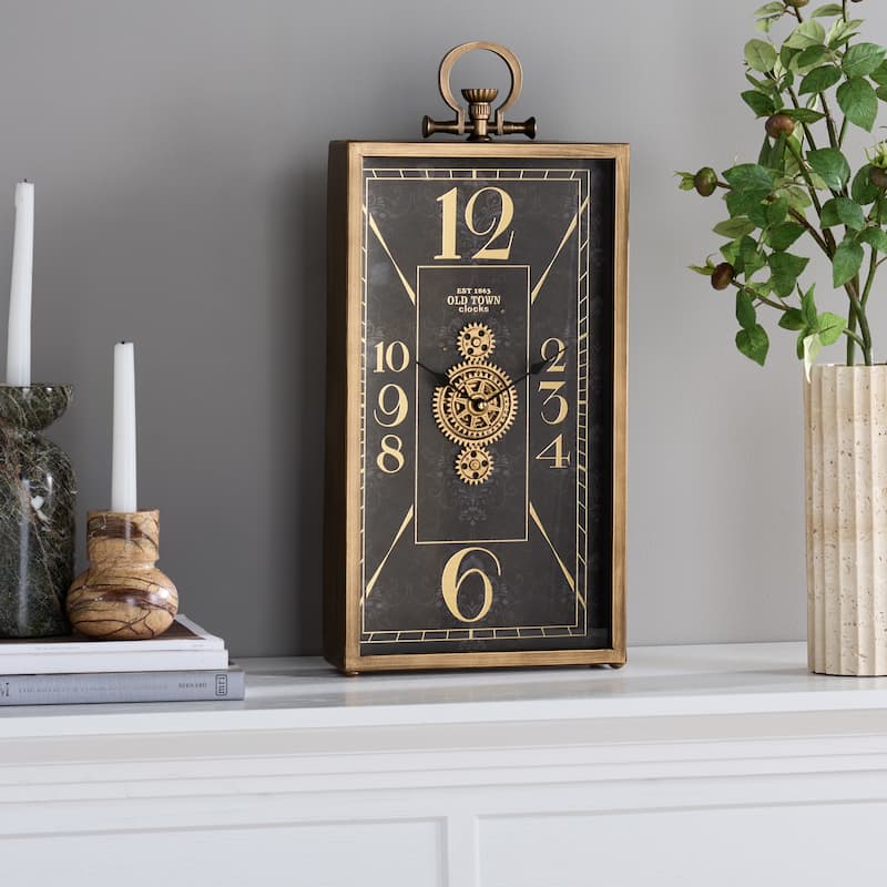 SEI Furniture Maximilian Vertical Wall Clock - 10"W x 3"D x 21"H - Black/Gold