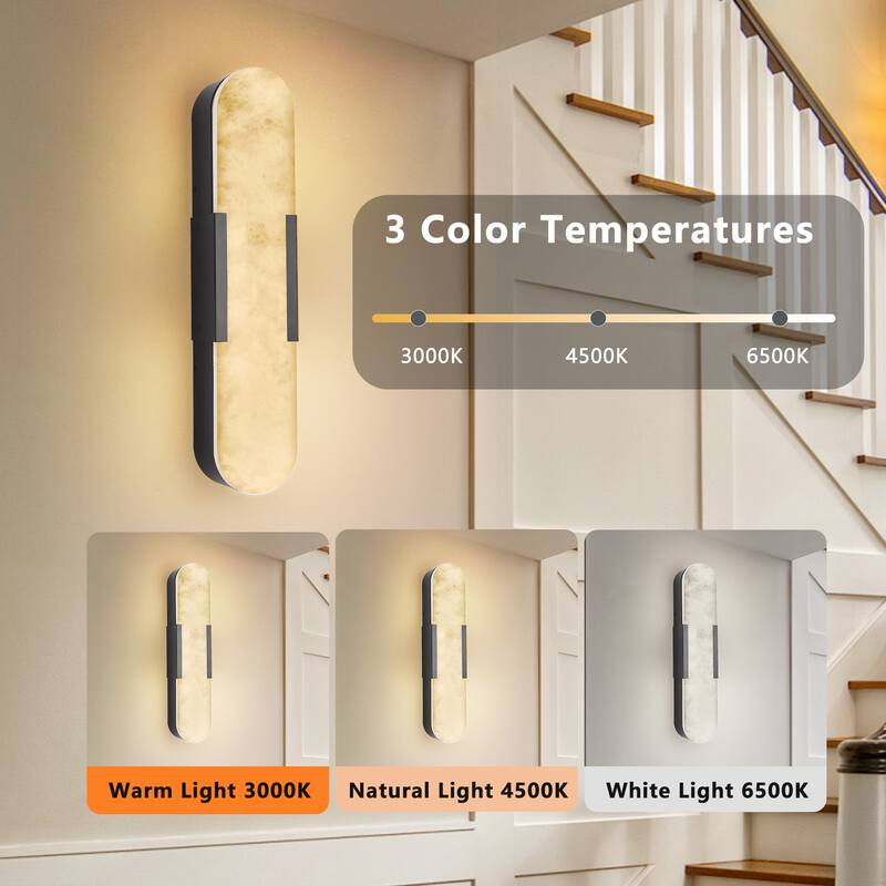 Modern Black Wall Sconces with Natural Marble (Set of 2)