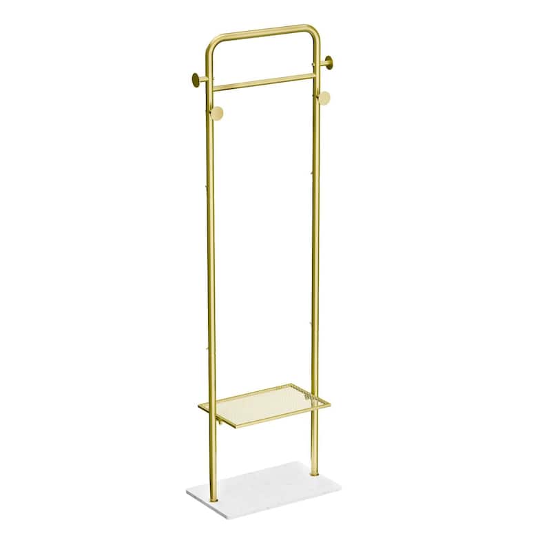 Freestanding Metal Corner Clothes Stand Coat Rack with 4 Hooks Gold