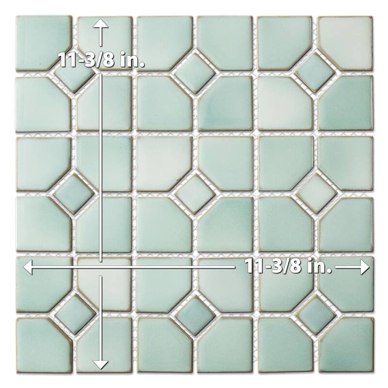Merola Tile Hudson Oxford Mint Green 11-3/8" x 11-3/8" Porcelain Mosaic Floor and Wall Tile