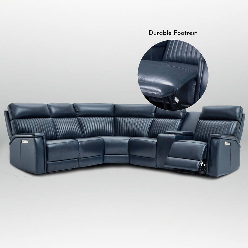 6PCS, 3 power Recliners, Leather Reclining Sectional with Power headrest & lumbar, USB & USB-C Ports