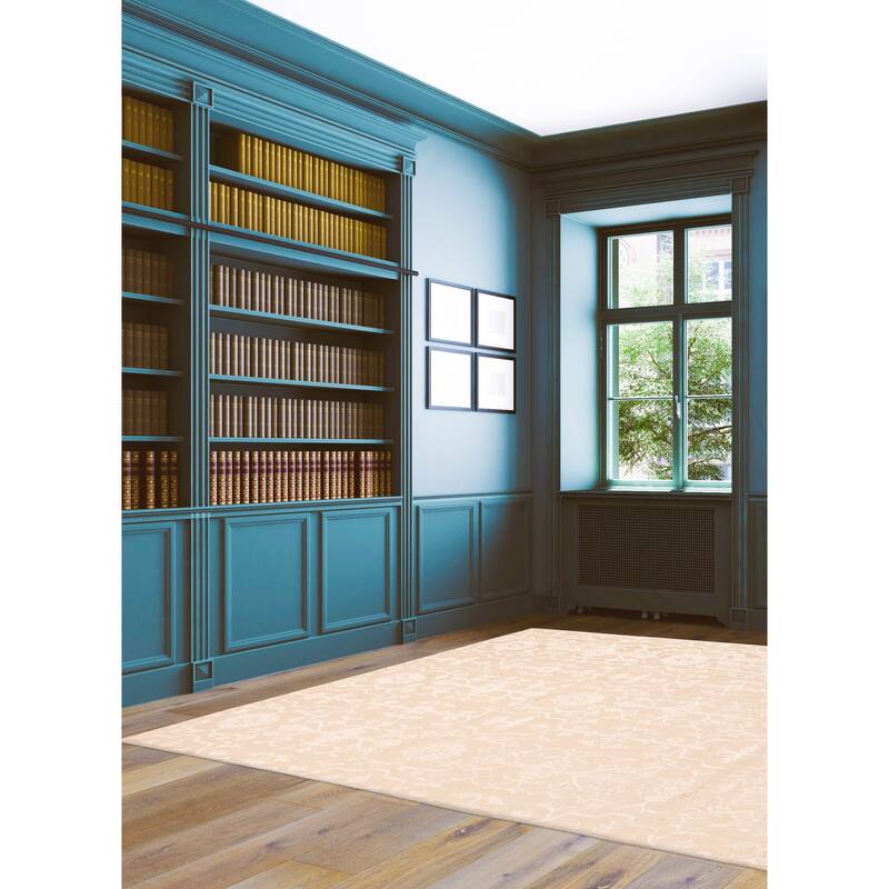 ECARPETGALLERY Hand Loomed Elysian Beige, Ivory Viscose, Wool Rug - 6'7 x 10'1