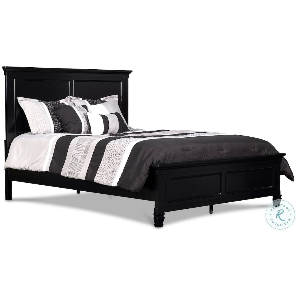 Umi Queen Size Bed, Classic Panel Design with Molded Details, Black Wood