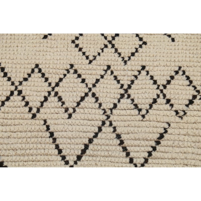 Ivory Striped Moroccan Oriental Accent Rug Handmade Wool Carpet - 2'10"x 5'6"