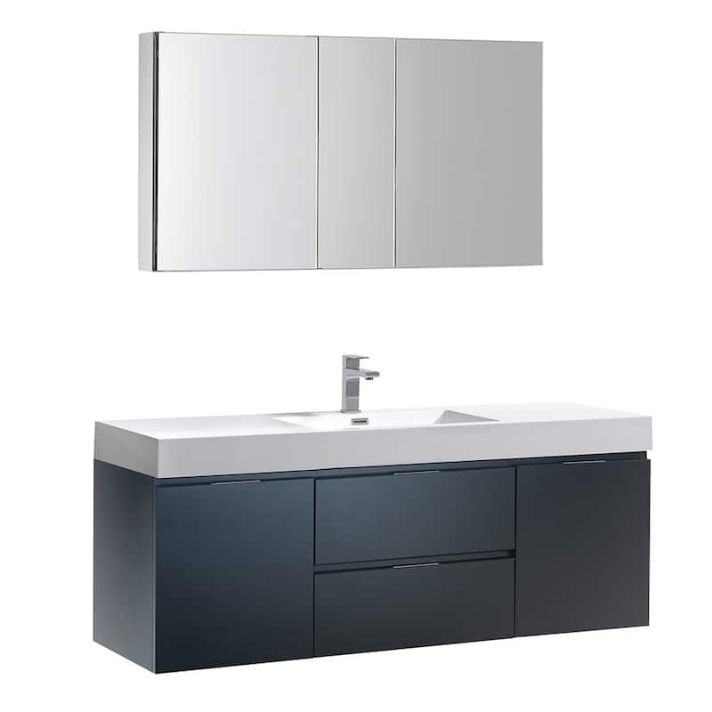 Fresca Senza 60" Wall Mounted / Floating Single Vanity Set with Wood - Dark Slate Gray