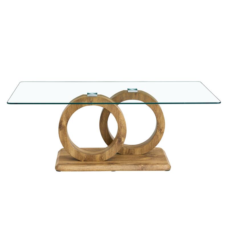 25.59" MDF Coffee Table with Circular Base & Clear Top