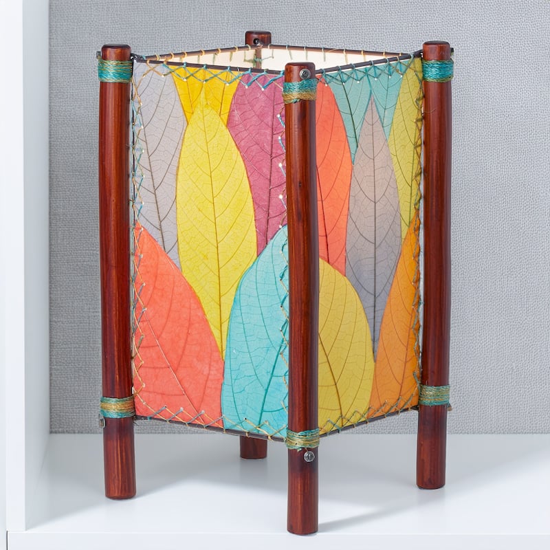 Eangee Handmade Fortune Table Lamp, Cocoa Leaves Shade, 9 x 9 x 15 in.