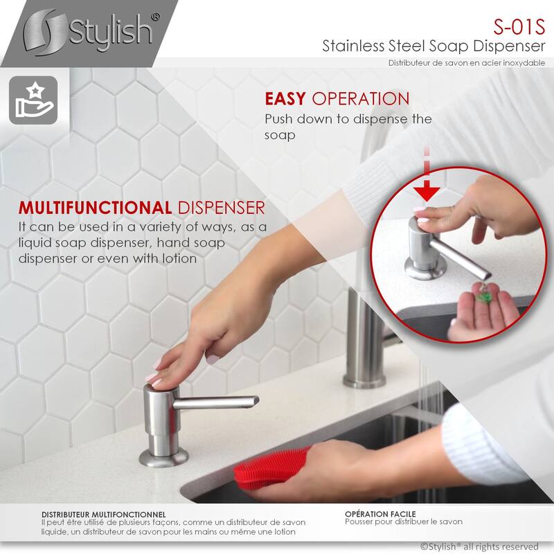 STYLISH Stainless Steel Soap Dispenser for Kitchen Sink. Pump Liquid Hand Lotion Dispenser