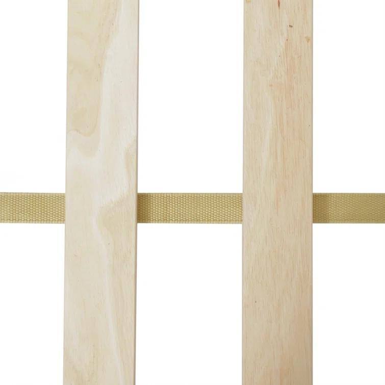 Beige+Natural Queen Size Acacia Wood Bed with Warm Beige Cushion