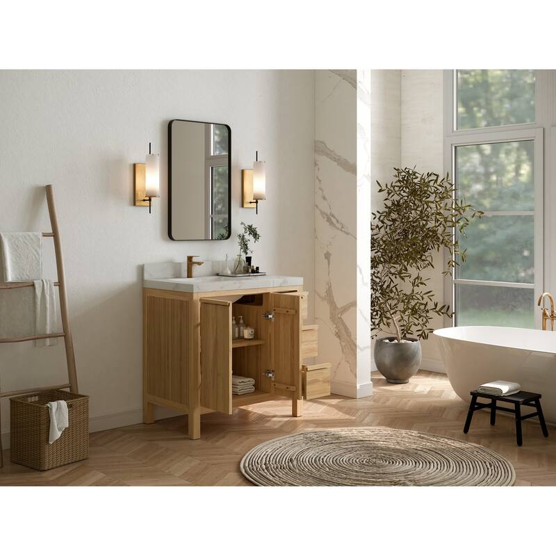 Willow Collections 36 in. W x 22 in. D Elizabeth Solid Teak Left Offset Sink Bathroom Vanity with Countertop