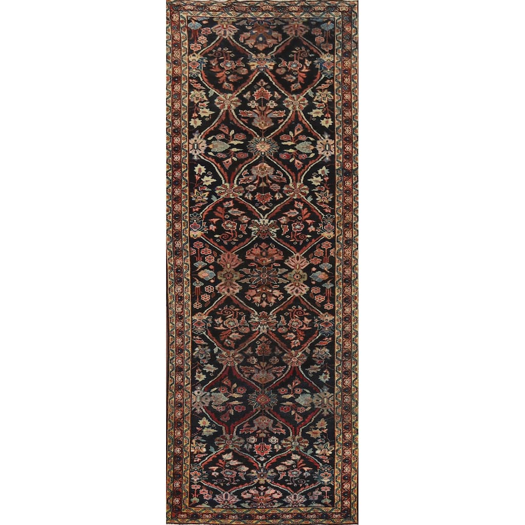 Floral Mahal Antique Persian Runner Rug Hand-Knotted Wool Carpet - 3'5" x 12'4"