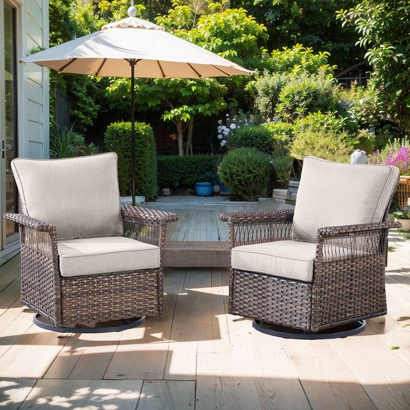 Outdoor Wicker Furniture Couch Set - Brwon Wicker Beige Cushion - 2PCS Glider Chairs