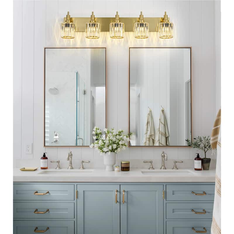 3/4/5-Light Modern Glam Dimmable Cylinder Crystal Wall Light Bathroom Vanity Light