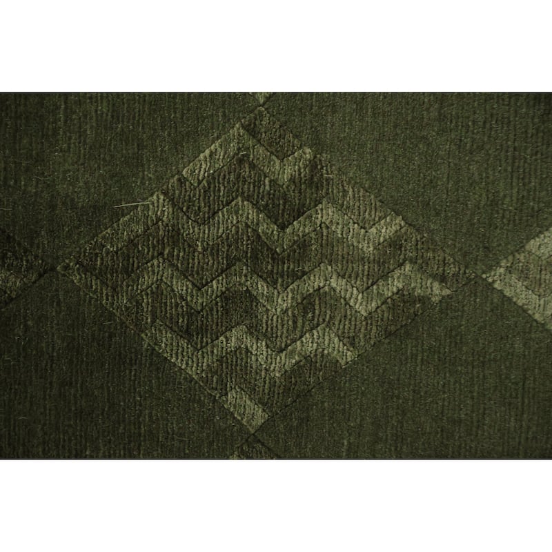 Hand Knotted Oriental 100% Wool Carpet Modern Contemporary Green Nepalese Area Rug - 10' 3'' X 8' 2''