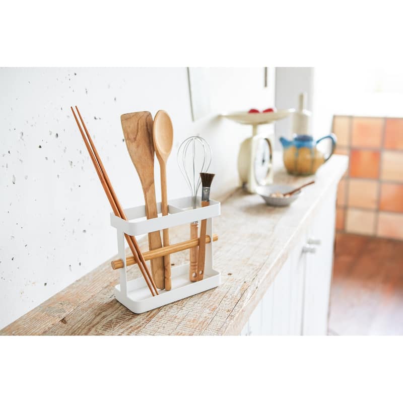 Yamazaki Home Utensil Holder, Steel and Wood, Holds 2.2 lbs - L 2.95 x W 7.87 x H 5.71 inches
