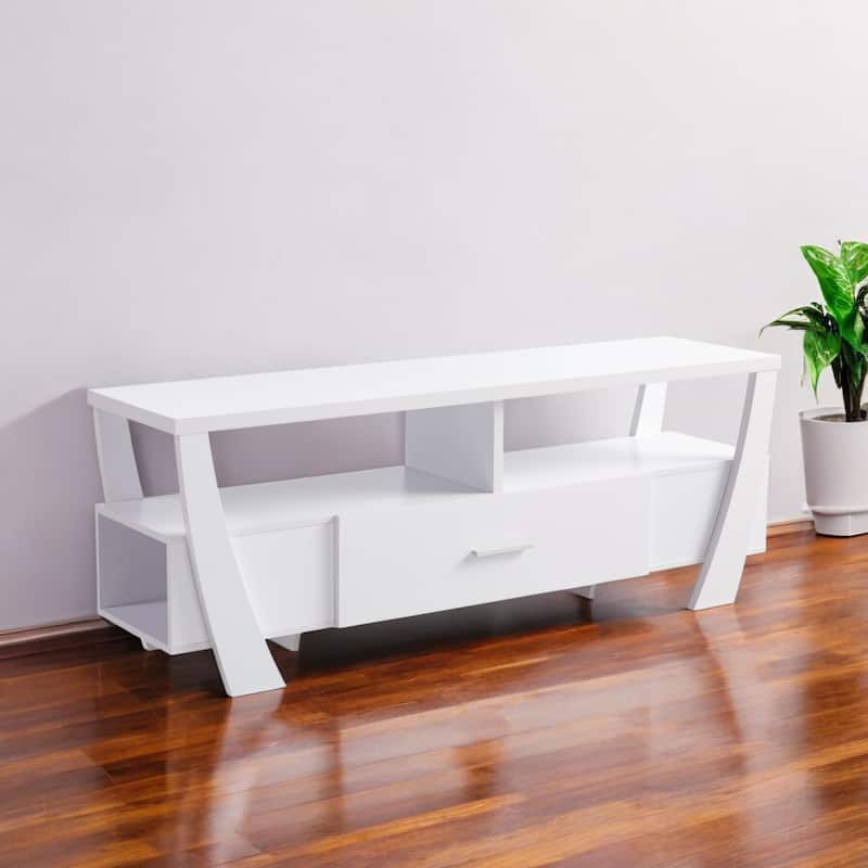 HomeRoots 60" White Wood Enclosed and Open Storage TV Stand - 60.00 in. x 22.00 in. x 15.50 in. - White - 60.00 in. x 22.00 in. x 15.50 in.