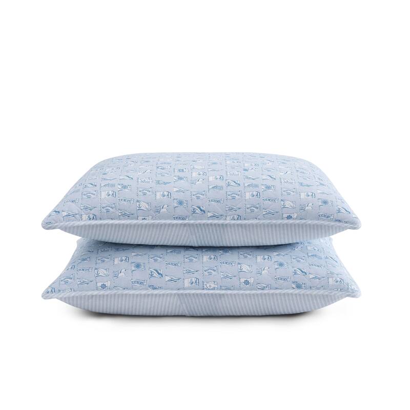 Tommy Hilfiger Boating Flags Blue Cotton Reversible Quilt Set