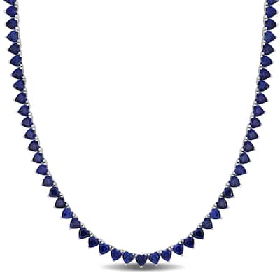 Miadora 31 1/5ct TGW Heart Created Blue Sapphire Tennis Necklace Sterling Silver