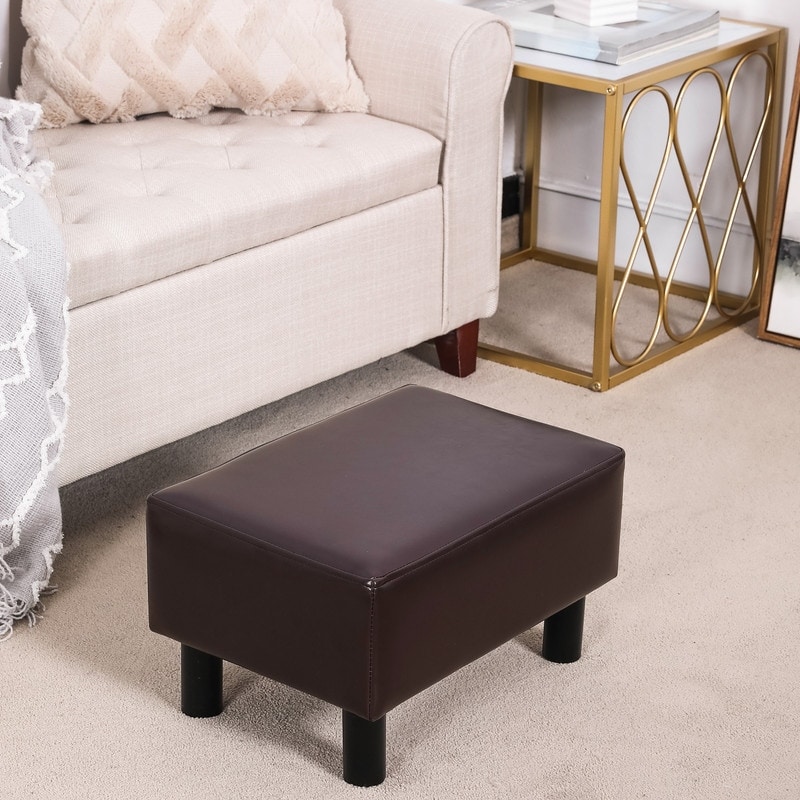 Adeco Footstool Ottoman Faux Leather Foot Rest Stool