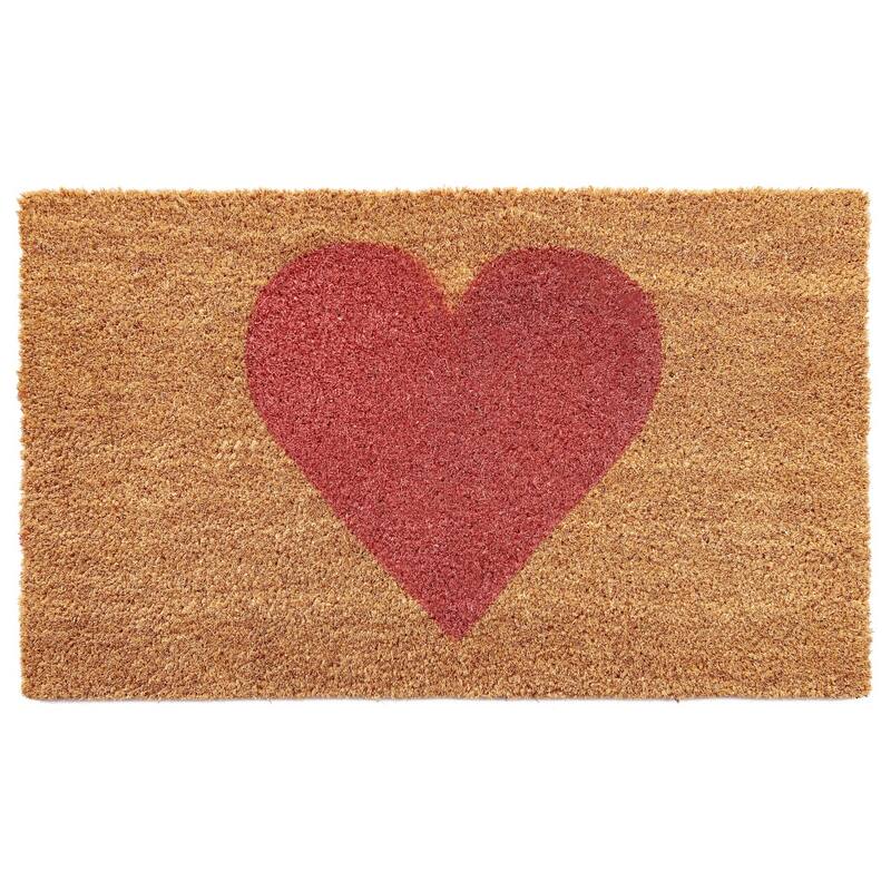 HomeRoots 30" X 48" Brown And Pink Heart Outdoor Coir Door Mat - 30.00' X '48.00