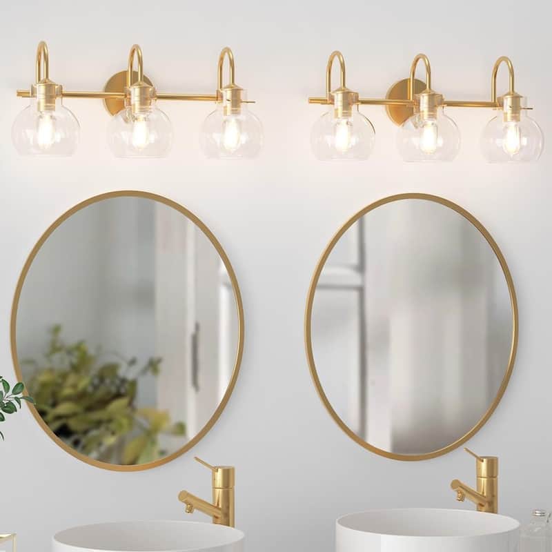 Gold Bathroom Light Fixtures Wall Sconces with Clear Glass Shade Bathroom Vanity Lights Vanity Light Fixture