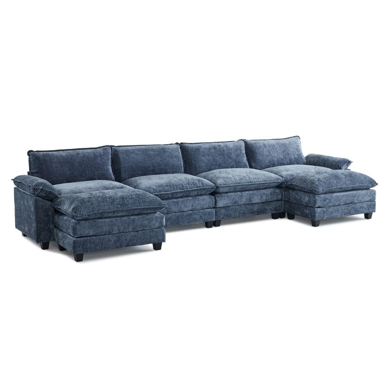 Double Layer Cushion Cloud Couch, Moludar Sofa With Reversible Ottoman For Living Room