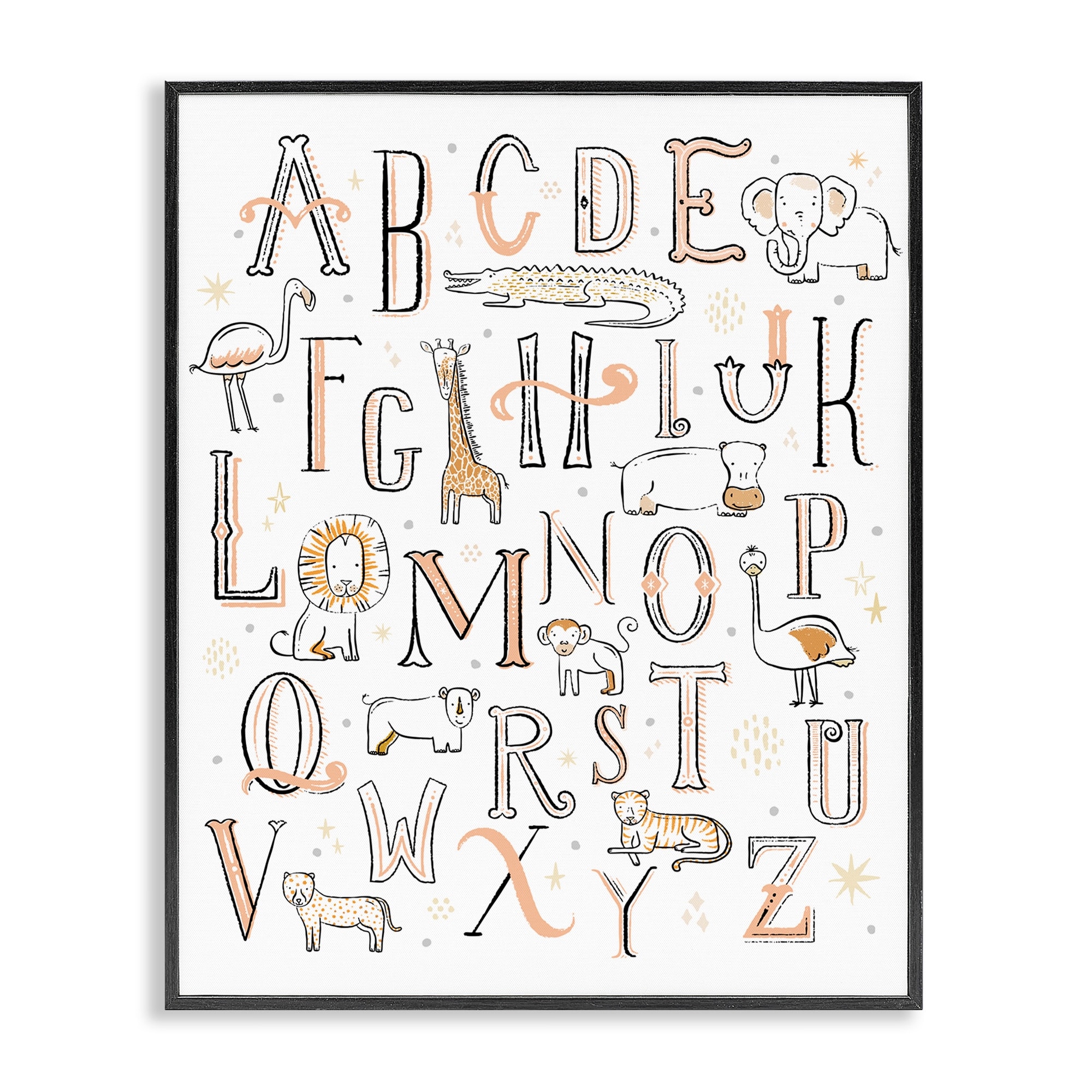 Stupell Nursery Animal Alphabet Chart Soft Orange White Framed Wall Art