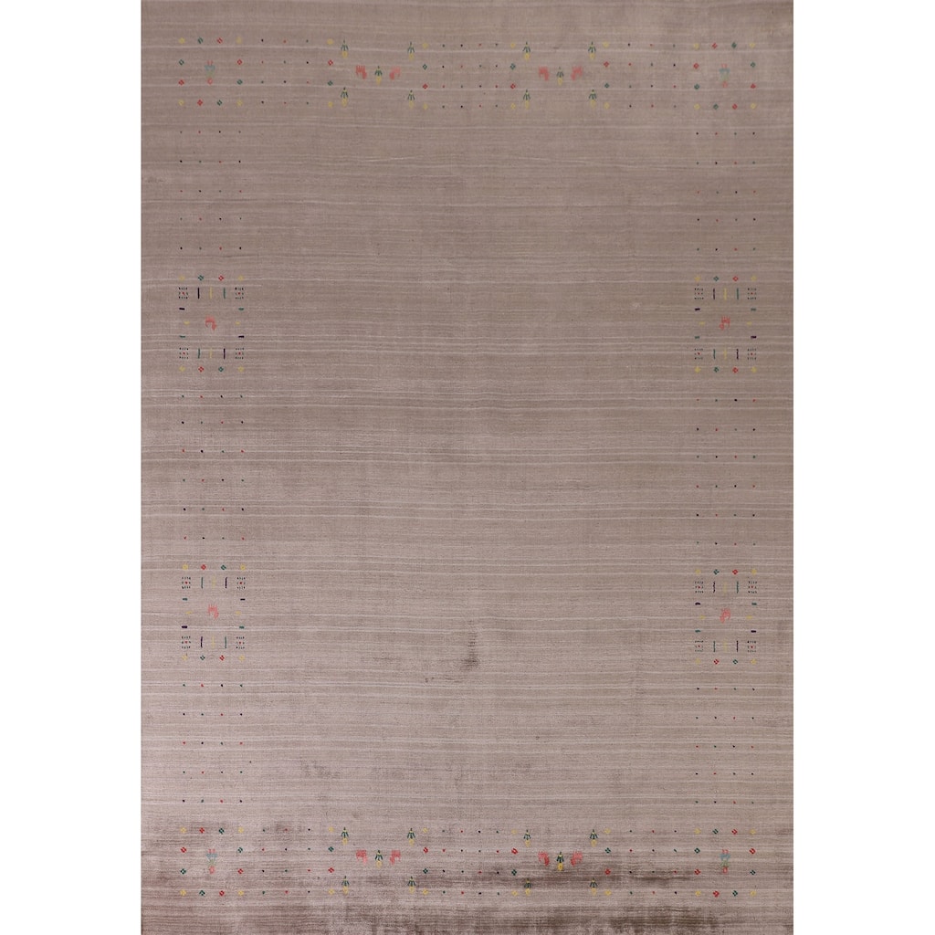 Striped Beige Gabbeh Oriental Area Rug Handmade Wool Carpet - 7'5" x 9'9"