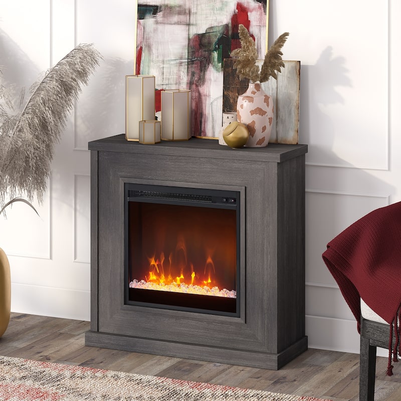 Santos 30" Wide Mantel Fireplace with Crystal Fireplace Insert