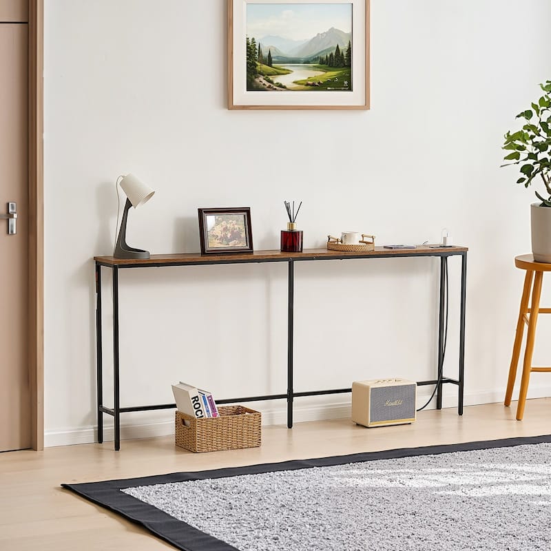Narrow Console Table with Power Outlets, 70.9-inch Entryway Shelf - 70.9x7.9x31.5 inch