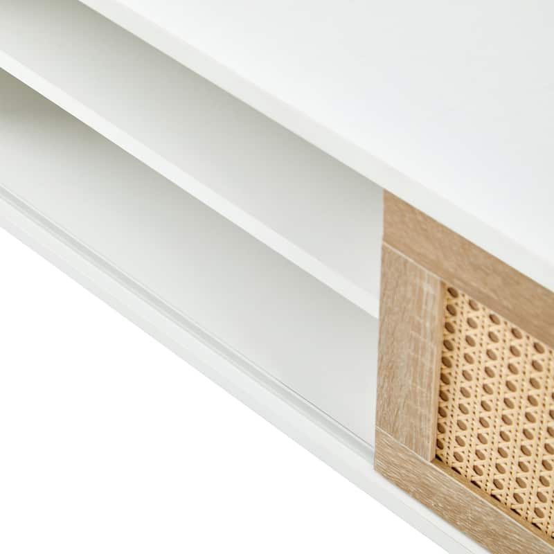 Rattan TV cabinet, double sliding doors for storage