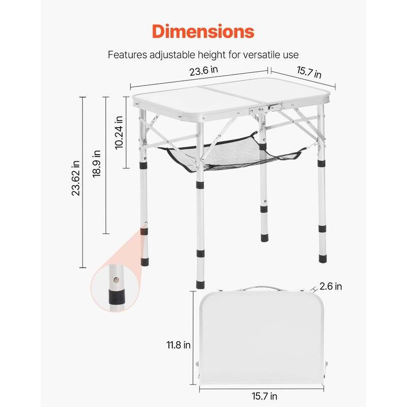 2 Feet Silver Portable Folding Camping Table with Adjustable Height and Lightweight MDF Top for Outdoor Use