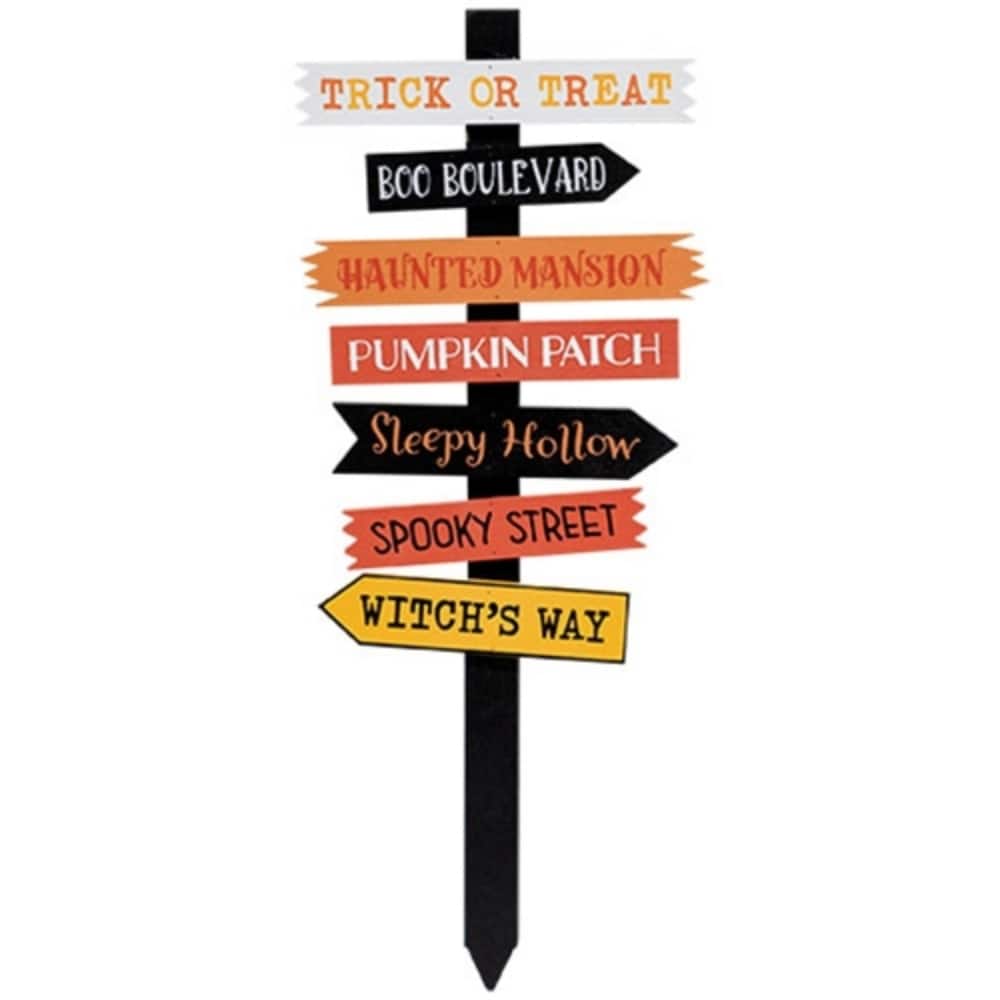 14.5"H Halloween Wooden Signpost Decor with 7 Colorful Plank Signs for Spooky Seasonal Display - 14.5" H x 6" W x .5" D