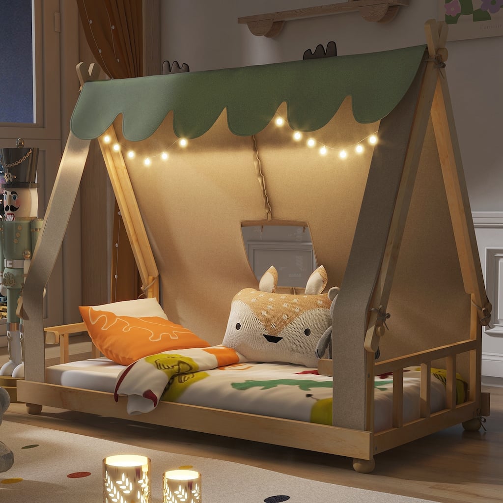 Twin Size House Bed with Tent and Light