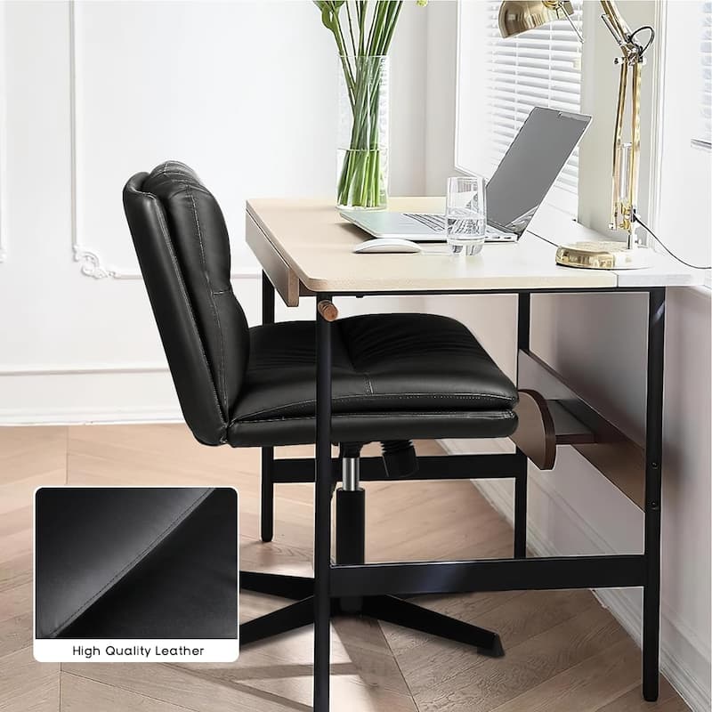 BOSSIN Criss Cross Chair Armless Office Desk Chair No Wheels,PU Leather Padded Modern Swivel Vanity Chair office chair