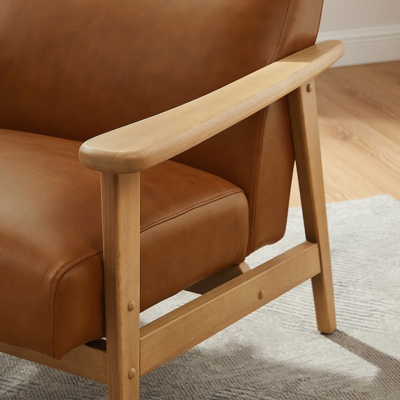 Mid-Century Show Wood High-Back Leather Chair