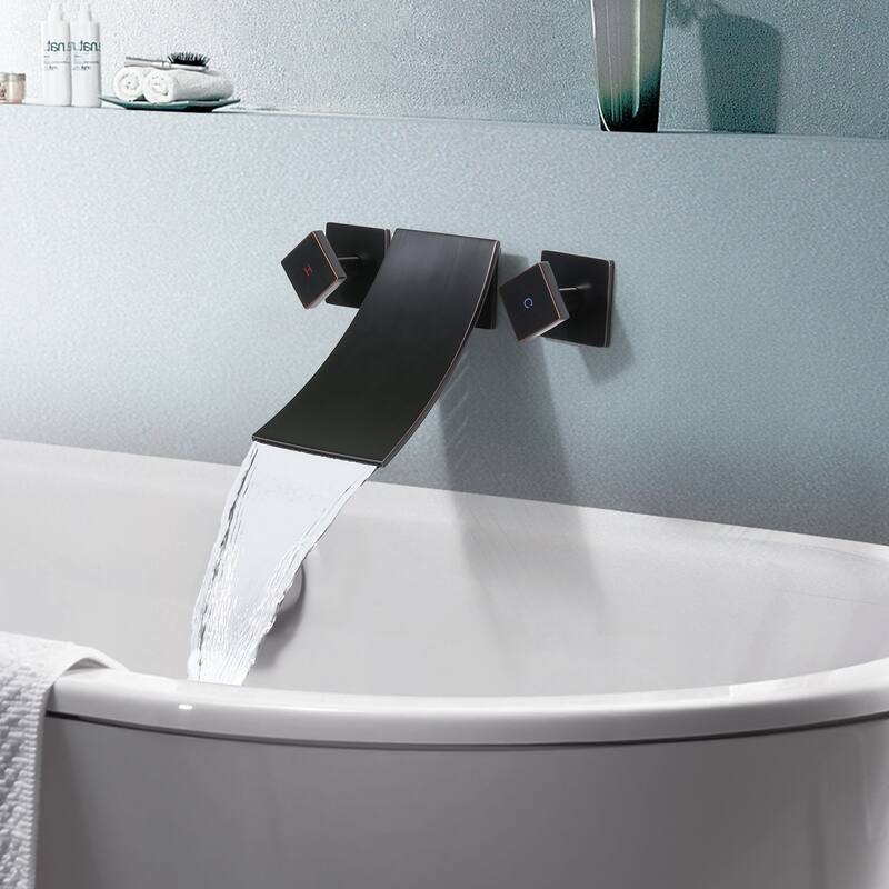 WOWOW Double Handle Wall Mount Waterfall Bathroom Bathtub Faucet
