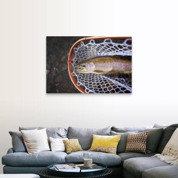 Shop Rainbow Trout In Release Net Canvas Wall Art Free Shipping Today Overstock 16477151