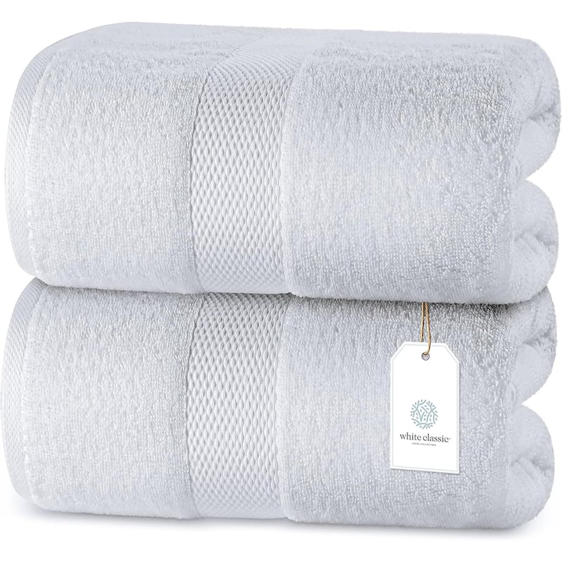 White Classic Luxury Cotton Oversized Bath Sheet 35x70 - Set of 2 - White