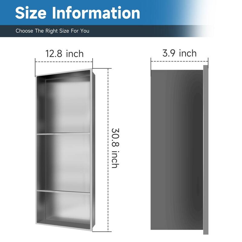 WIZ 12.8-inch W x 30.8-inch H x 4-inch D Stainless Steel Shower Niche - N/A