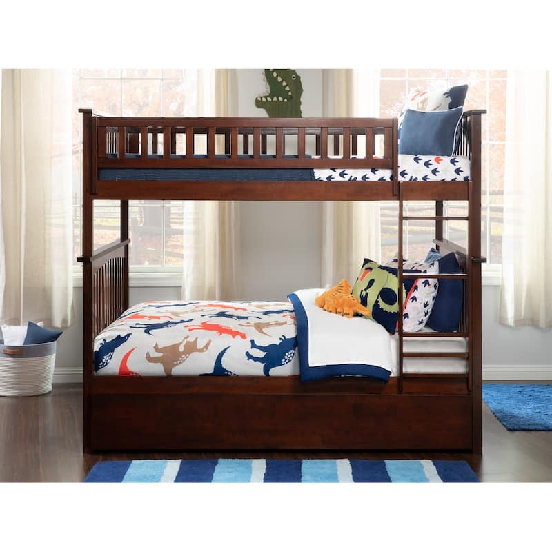 Bunk Bed Full Over Full with Trundle - Solid Wood Bunk Beds for Kids - Space Saving Design